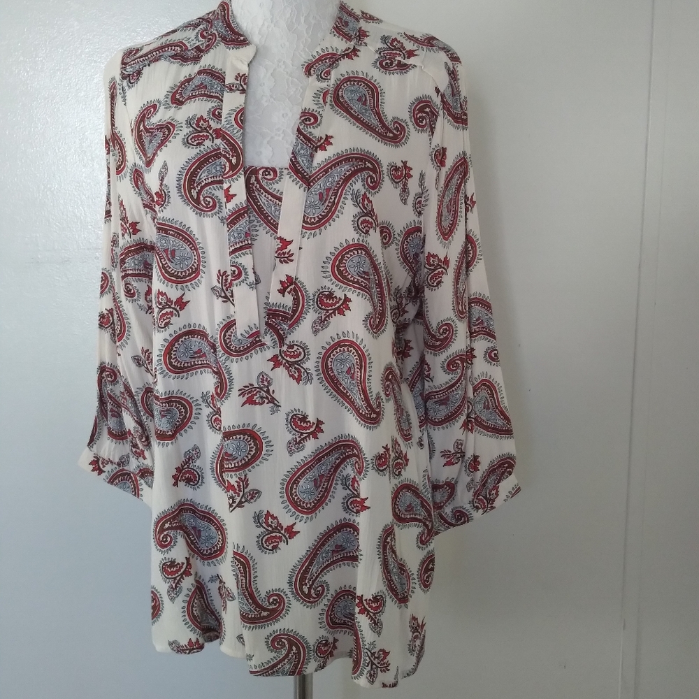 Antilla Femme top paisley prints 3/4 sleeve blouse size medium